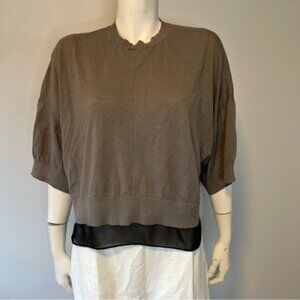 All saints Oversized Short Sleeve Tan Sweater Top With Black Hem Size S